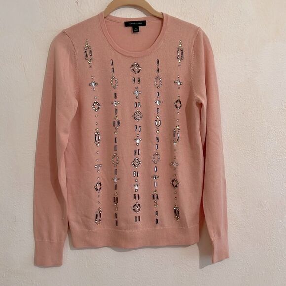 Ann Taylor Pink Wool Blend Long Sleeve Crystal Embellished Sweater Size S - Picture 1 of 5
